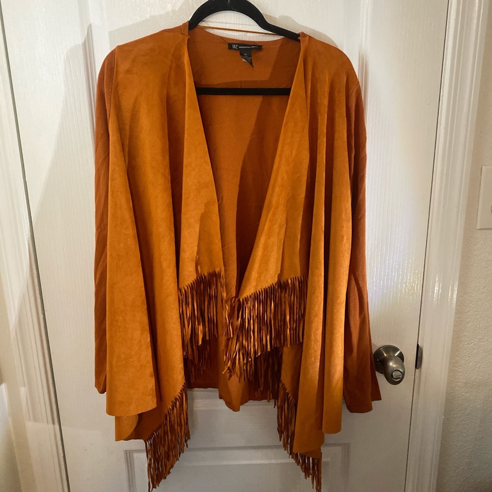 INC International Concepts Orange Fringe Poncho